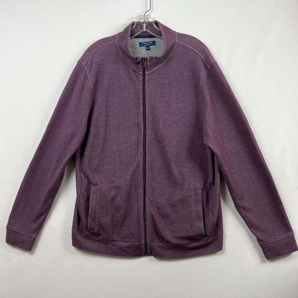 Cole Haan Grand.OS Full Zip Sweatshirt Mens XL Purple Mock Neck Cotton Blend